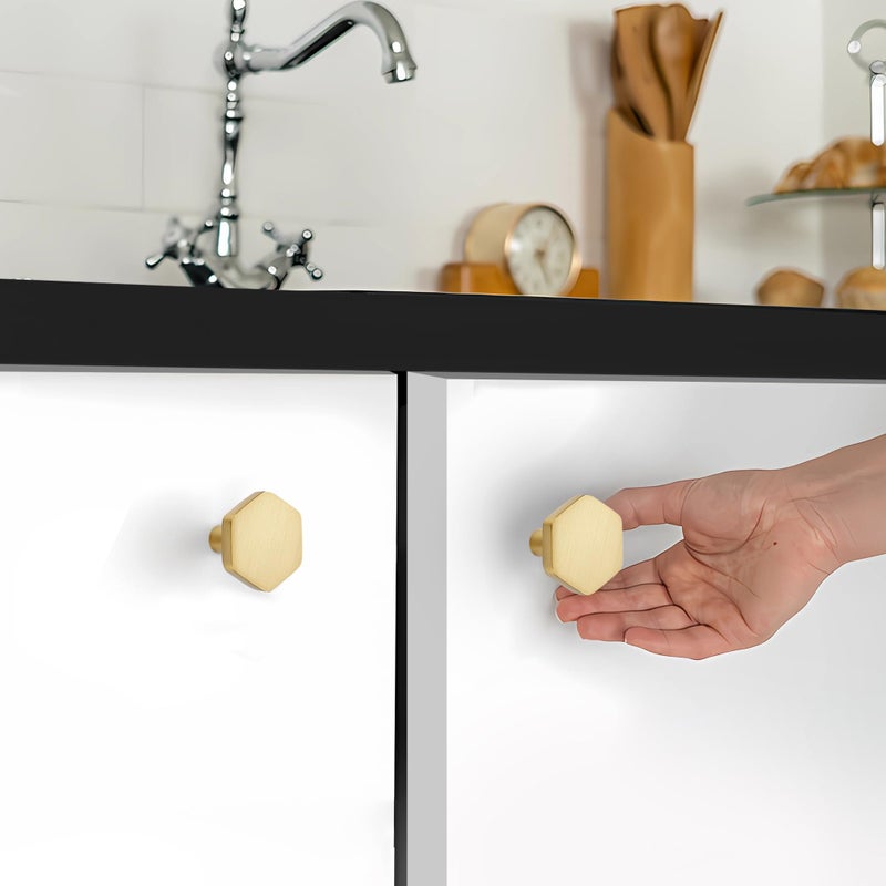 Ravinte Decor 25 Pack Gold Cabinet Knobs, Kitchen Cabinet Knobs Solid Cabinet Pulls for Kitchen Cabinet Drawers, Hexagon Dresser Knobs for Cabinet Hardware 1.1"" Closet Door Knob - Image 4